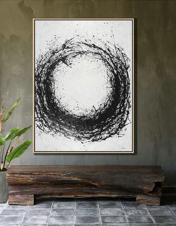 Large Abstract Painting Canvas Art,Geometric Art Black And White Minimal Painting On Canvas - Modern Art Oil Painting